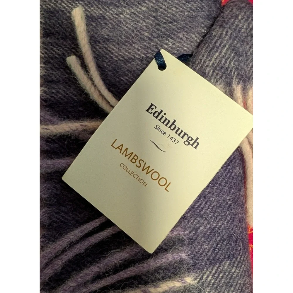 NEW Edinburgh Lambswool Collection Scarf Plaid 100% Virgin Wool Purple NWT